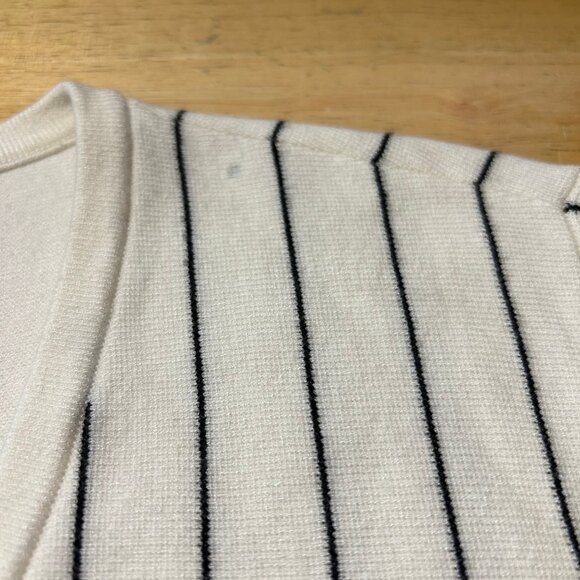 Womens Theory Hayden White Black Striped V-Neck Fringed Knit Pullover Sweater M* - Picture 12 of 12
